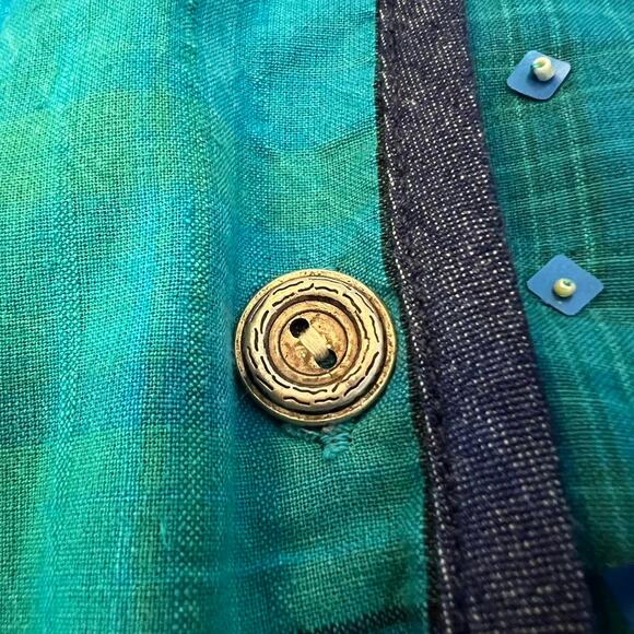 Handmade Reversible blue denim patchwork quilt beaded sequin embroider jacket XL - Picture 4 of 5